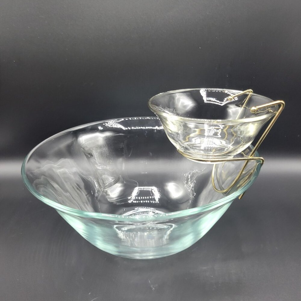 Vintage Indiana Clear Glass 3-Piece Chip N Dip Bowl Set MCM Design